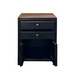 Chinese Oriental Distressed Black 2 Drawers End Table Nightstand cs7584S