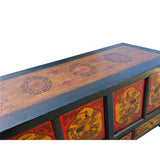 Chinese Vintage Black Orange Flower Birds Graphic TV Console Cabinet cs7631S