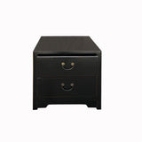 Oriental Black Lacquer 2 Drawers End Table Nightstand Cabinet cs7595S