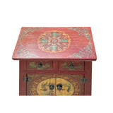 Chinese Rustic Brick Red Fishes Graphic End Table Nightstand cs7626S