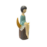 Oriental Ceramic Cute Girl Sitting on The Moon Artistic Figure ws3101S