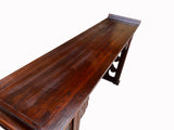 Chinese Brown Elm Wood Point Edge Relief Carving Altar Table cs7655S