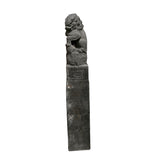 Chinese Pair Gray Stone Fengshui Foo Dogs Lion Slim Pole Statues cs7614S