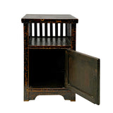 Distressed Crackle Black Lacquer Open Shelf End Table Nightstand ws3034S