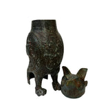 Vintage Look Chinese Green Black Ancient Owl Shape Holder Display ws3007S