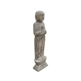 Pair Chinese Stone Carved Standing Zen Garden Monk Lohon Statues cs7645S