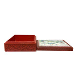 Vintage Chinese Red Resin Lacquer Rectangular Floral Carving Accent Box ws3010S