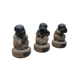 Small Set 3 Black Gray Brown Stone Kid Monk Lohon Do No Evil Figures cs7658BS