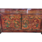 Vintage Orange Red Brown Floral Graphic Credenza Sideboard Cabinet ws4314S