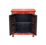 Tibetan Oriental Black Red Foo Dogs Lions End Table Nightstand ws4631S