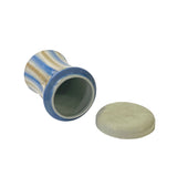 Blue Tan White Strips Ceramic Round Container Urn Jar ws3265S