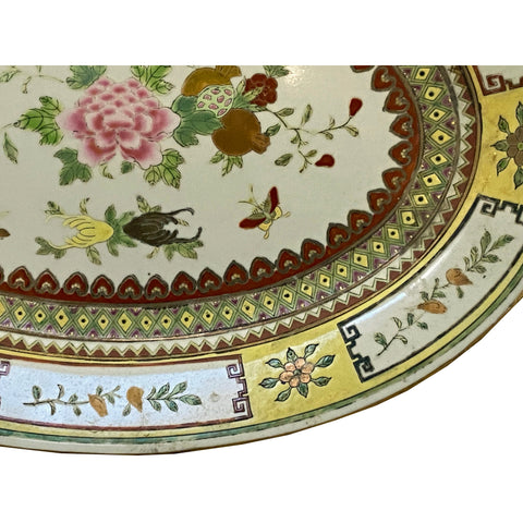 Vintage Chinese Off White Porcelain Yellow Flowers Oval Plate ws3276BS