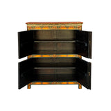 Chinese Tibetan Treasure Color Flower Graphic Credenza Storage Cabinet cs7400S