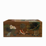 Chinese Lotus Flower Koi Fish Rectangular Wood Trunk on Stand cs7687S