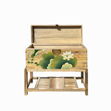 Chinese Lotus Green Leaf Tan Color Rectangular Wood Trunk on Stand cs7688S