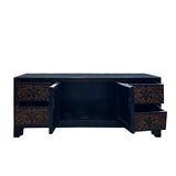 Black Distressed Copper Golden Foo Dog Graphic Low Console Table Cabinet cs7690S