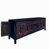 Black Brick Red Opera Scenery Relief Carving Panel Low Console Table Cabinet cs7691S