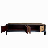 Oriental Black Light Tan Rattan Doors Low TV Stand Console Table Cabinet cs7693S