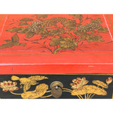Oriental Distressed Red Black Golden Graphic Side End Table Nightstand cs7695S