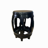 Chinese Black Lacquer Wood Open Ru Yi Bar Round Barrel Stool cs7707S