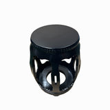 Chinese Black Lacquer Wood Open Ru Yi Bar Round Barrel Stool cs7708S