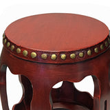 Chinese Distressed Brick Red Gold Dots Wood Open Ru Yi Bar Round Barrel Stool cs7709S