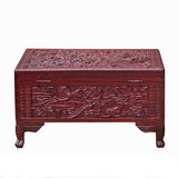 26.5" Small Oriental Brown Phoenix Dragon Carving Camphor Trunk Table cs7714S