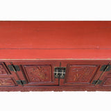 Chinese Distressed Brick Red Flower Relief Pattern TV Console Table Cabinet cs7721S