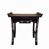 Oriental Solid Wood Burgundy Brown Inlay Tall Offering Shrine Altar Table cs7723S