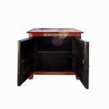 Tibetan Oriental Red Olive Green Jaguars End Table Nightstand cs7724S