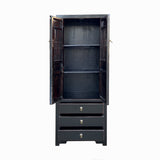 Oriental Black Narrow Wood Carving Shutter Doors Drawers Storage Cabinet cs7728S