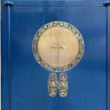 Chinese Oriental Dark Blue Moon Face Tall Wedding Armoire Cabinet cs7733S