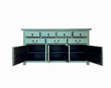 Chinese Turquoise Blue 7 Drawers Sideboard Buffet Credenza Table Cabinet cs7735S
