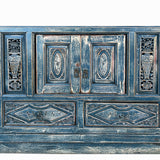 Chinese Distressed Dark Blue Vases Relief Pattern TV Console Table Cabinet cs7738S