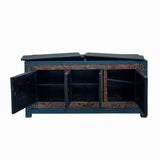 Chinese Distressed Blue Red Tiger Graphic Sideboard Console Cabinet cs7739S