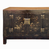 Vintage Oriental Distressed Flower Vases Black Low TV Console Cabinet cs7741S