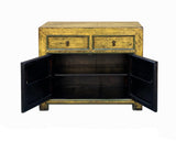 Chinese Distressed Yellow Graphic Sideboard Console Credenza Cabinet cs7751S