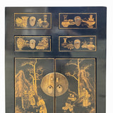 Vintage Oriental Distressed People Golden Graphic Black Side Table Cabinet cs7767S
