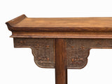 Vintage Chinese Brown Natural Wood Point Edge RuYi Apron Altar Console Table cs7780S