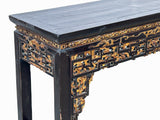 Chinese Vintage Black Golden Carving Motif Tall Altar Console Table cs7784S