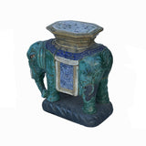 Ceramic Handmade Chinese Green Blue Oriental Elephant Pedestal Figure cs7786S