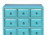 Oriental Turquoise Blue 11 Drawers Slim Narrow Chest Cabinet Dresser cs7794S