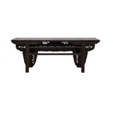 Vintage Chinese Brown Wood Open Flower RuYi Carving Apron Altar Console Table cs7802S