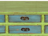 Distressed Lime Green 6 Blue Drawers Open Pedestal Sideboard Console Cabinet cs7823S