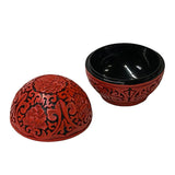 Vintage Chinese Red Lacquer Round Globe Floral Accent Box GB283S