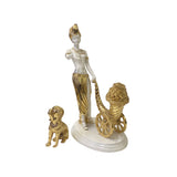 Gold White Coin Cart Lady w Poodle Fiber Glass Decor Figure ws3267S