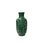 Vintage Chinese  Emerald Green Relief Horses Motif Ceramic Art Vase JK193S