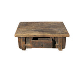 Chinese Vintage Rustic Wood Brown Drawer Low Kang Table Display Stand JK243S