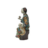 Chinese Porcelain Qing Style Dressing Bird Dog Lady Figure JK247S