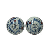 Pair Chinese Porcelain Blue White Red Flower Cup Display Art JK279S